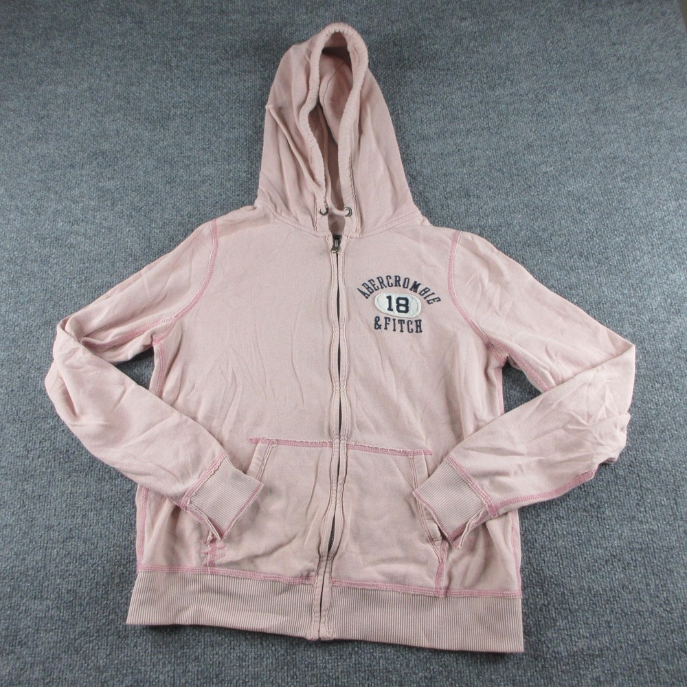 Abercrombie & Fitch Hoodie Womens M Pink Fleece Full Zip 18 Pockets Sweatshirt